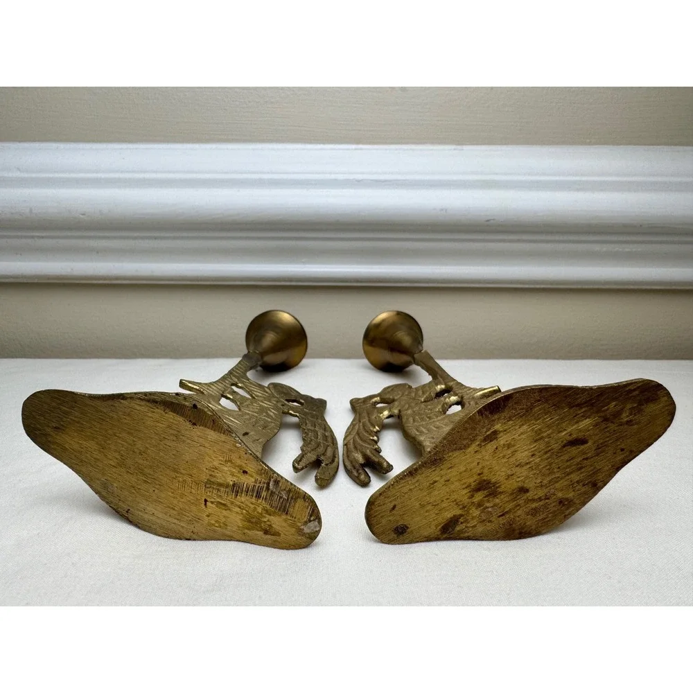Vintage Brass Angel Candle Holders Set‎ of 2 Trumpet Heralding Angel Brutalist